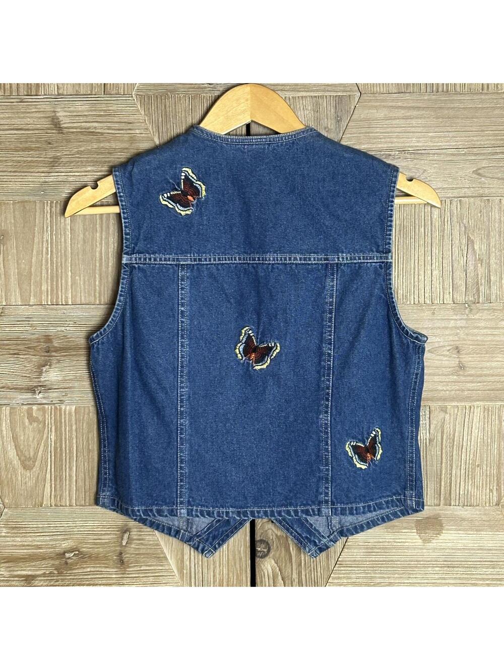 Vintage Stonebridge Western Y2K Denim Butterfly Vest Size SP Retro Bohochic - Picture 5 of 8